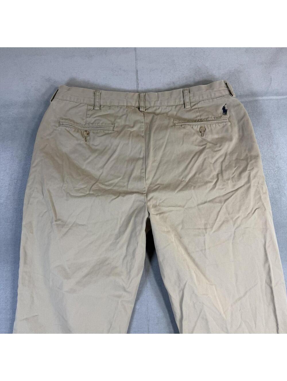 Vintage Polo Ralph Lauren Ethan Chino Pants Mens 36x32 Beige Pleated Classic - Picture 4 of 8